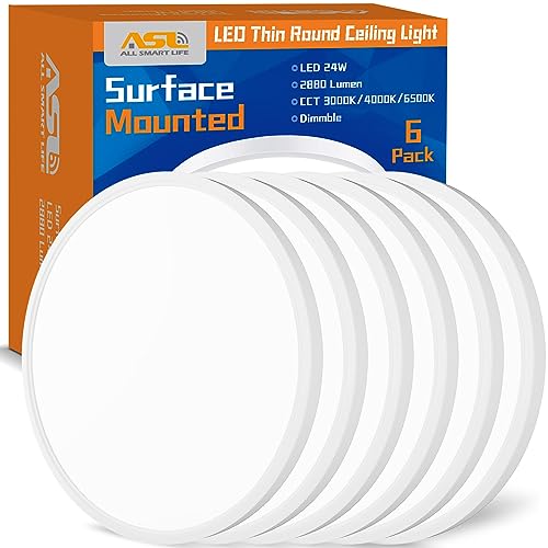 Allsmartlife 12 Inch LED Flush Mount Ceiling Light, 24W 3CCT 3000K/4000K/6500K Bathroom Ceiling Light Fixtures Round - color: White, size: 12inch 6-Pack