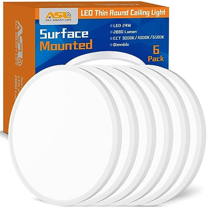 Allsmartlife 12 Inch LED Flush Mount Ceiling Light, 24W 3CCT 3000K/4000K/6500K Bathroom Ceiling Light Fixtures Round - color: White, size: 12inch 6-Pack
