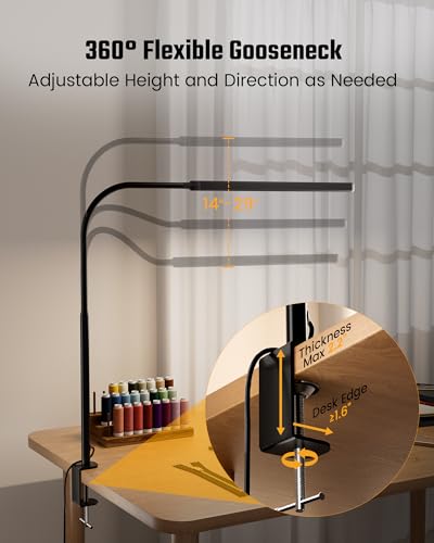 SUPERDANNY Eye-Caring LED Desk Lamp Work Lamp Office Lamp with Side Clamp - color: Black, size: Clamp Mount