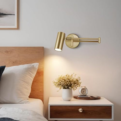KCO Lighting Swing Arm Wall Sconces Reading Light Brushed Brass Wall Sconce Hardwired Gold Wall Light Fixtures Adjustable Wall Lamps for Bedroom Office Living Room - color: Gold-1