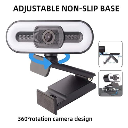 1080P HD Webcam with Microphone, Computer Web Camera Wide Angle with Adjustable Ring Light for Wins for OS X, USB Webcam for Video Streaming Conference