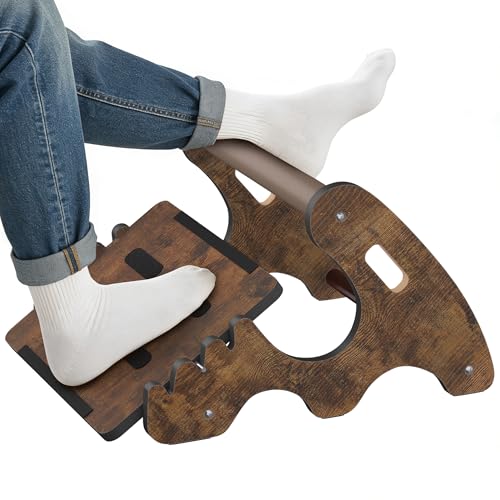 Upgraded Foot Rest Under Desk- Wooden Ergonomic Adjustable Rocking Foot Stool Under Desk with Soft Crossbar, 3 Height & Angle Settings, Non-Slip Surface for Improved Posture,Home & Office