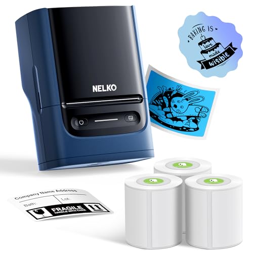 Nelko Label Maker Machine with Tape, PM220 Bluetooth Label Printer, 2 Inch Portable Thermal Printer for Small Business, Logo,Clothing,Sticker Printer for Phones& PC, with 3 Labels,Deep Blue - color: Deep Blue