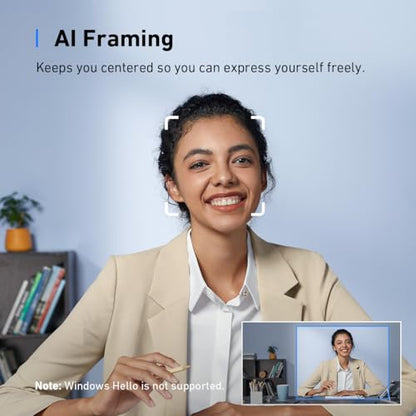 Anker AnkerWork C310 Webcam, 4K Webcam, 12 Megapixel, AI Auto Focus, AI Framing, AI Noise Canceling Mic, Built-in Privacy Cover, and Adjustable FOV, 1080p@60FPS HDR, for Video Calls and Livestreams