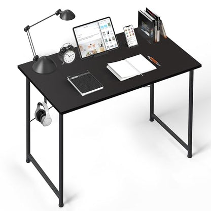 YSSOA Computer Desk Home Office Work Study Writing Modern Simple Table with Headphone Hooks - color: Basic Black, size: 40 Inch