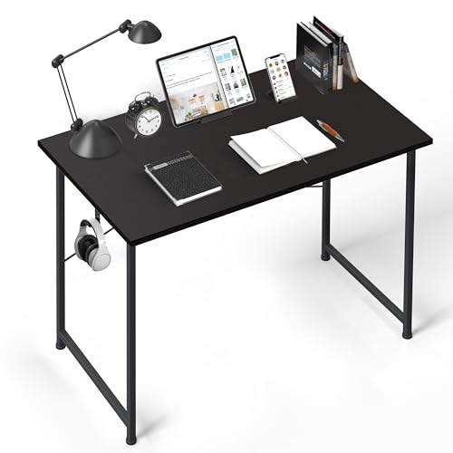 YSSOA Computer Desk Home Office Work Study Writing Modern Simple Table with Headphone Hooks - color: Basic Black, size: 40 Inch