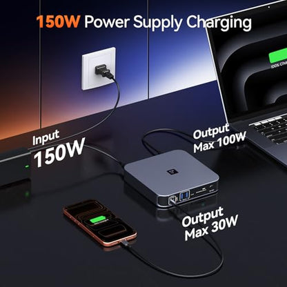 TobenONE 18-in-2 Docking Station Dual 4K Monitor for MacBook M5/M4 Pro/Max | Plug and Play Macbook Dock with HDMI&USB-C,150W Adapter, 10Gbps/PD 30W, 2.5G Ethernet, Solid & Sleek for Edit, Remote Office