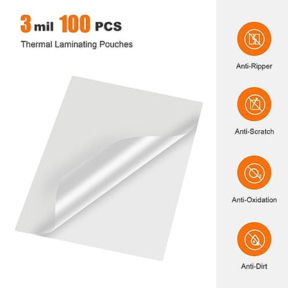 Bonsaii 3mil Thermal Laminating Sheets, 100 PCS Letter Size Clear Pouches
