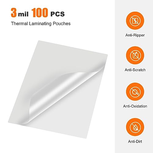 Bonsaii 3mil Thermal Laminating Sheets, 100 PCS Letter Size Clear Pouches