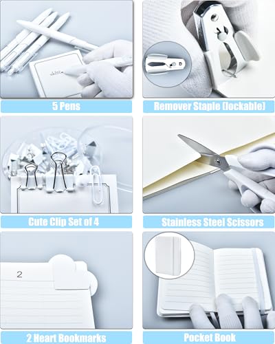 LXEVIHK White Desk Accessories, Office Supplies 360°Pen Holder Desk Organizers, With Tape Dispenser, Stapler, Staple Remover, Ect, Infuse Your Space With Porcelain Serenity, Back to School - color: White