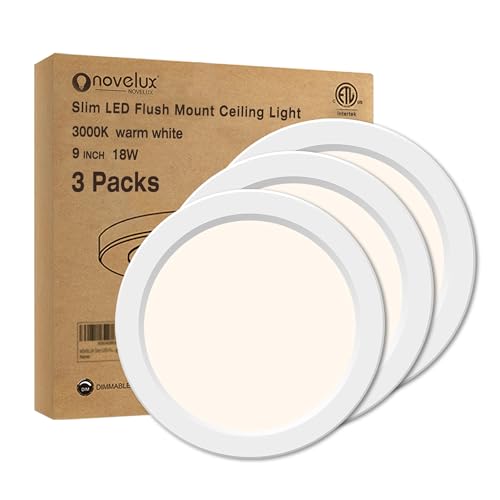 Flush Mount Ceiling Light Fixture - ETL Certified - 9 Inch Dimmable 3000K Warm White LED, 0.63'' Ultra Thin Round Design for Bedroom, Bathroom, Kitchen, Hallway, Basement, Closet (3-Pack)‌ - color: White, 3000K, size: 9 inch (3 Pack)