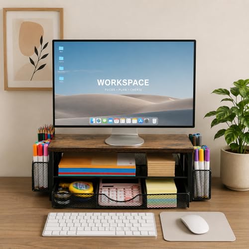 Office Desk Accessories, Monitor Riser Computer Stand, Storage Desk Shelf for Desktop Organizing