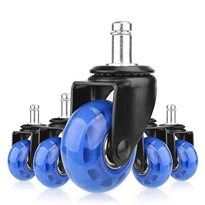 Office Chair Caster Replacement Wheel for Hardwood Floor and Carpet,2" Heavy Duty Universal Floor Safe Caster Set of 5,Rubber Wheels Office Chair to Replace Office Chair mats,fits 98% Chairs - color: Blue