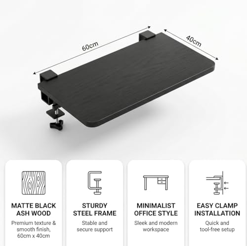 Desk Extender, 25.98'' x 9.84 '' Foldable Table Extension Folding Wall Table Keyboard Extender for Desk Clamp-on Shelf for Dorm Bunk, Office, Kitchen Bar, Additional Storage Platforms (Black)