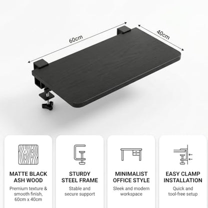 Desk Extender, 25.98'' x 9.84 '' Foldable Table Extension Folding Wall Table Keyboard Extender for Desk Clamp-on Shelf for Dorm Bunk, Office, Kitchen Bar, Additional Storage Platforms (Black)