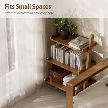 AQIMUELE Solid Wood Ladder Shelf, Leaning Bookshelf, Walnut, 3-Tier - color: Walnut, size: 3-Tier