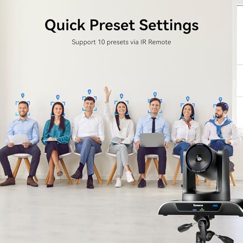 Tenveo 4K AI Auto Tracking PTZ Conference Camera, 3X Optical Zoom, 92° Wide View Angle, USB 3.0 & HDMI Conference Camera for Zoom, Teams, OBS, Live Streaming, Church Worship, Education, Meetings - color: Shadow Black