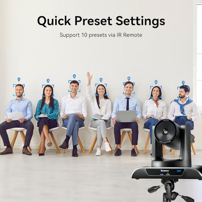 Tenveo 4K AI Auto Tracking PTZ Conference Camera, 3X Optical Zoom, 92° Wide View Angle, USB 3.0 & HDMI Conference Camera for Zoom, Teams, OBS, Live Streaming, Church Worship, Education, Meetings - color: Shadow Black