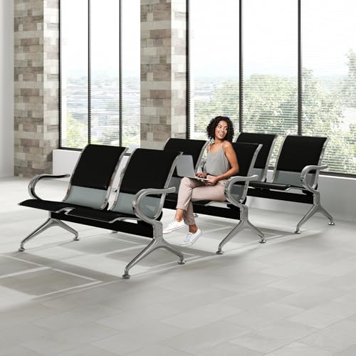 Kinfant Waiting Room Chairs Set- 2-Seat PU Leather Office Chair Guest Reception Waiting Room Bench Furniture for Airport, Hospital, Bank, Salon, Barbershop(Black, Set of 3) - size: 6 Seat