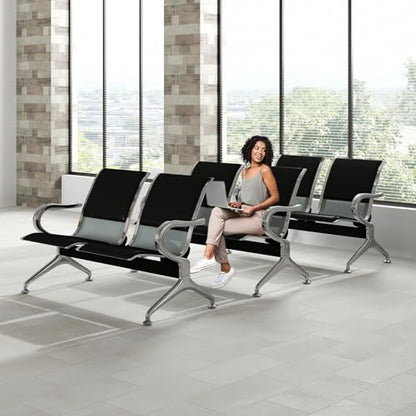 Kinfant Waiting Room Chairs Set- 2-Seat PU Leather Office Chair Guest Reception Waiting Room Bench Furniture for Airport, Hospital, Bank, Salon, Barbershop(Black, Set of 3) - size: 6 Seat