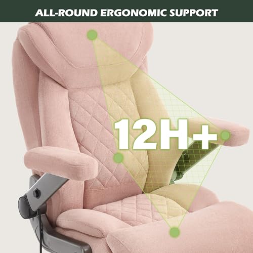 650lbs Big and Tall Office Chair with Thick Spring Cushion,5D Flip Arm Ergonomic Executive Office Chair Adjustable Lumbar Airbag&Extra Wide,Comfy Large Padded Heavy Duty Game Chair,Pinkcloth - color: Pinkcloth