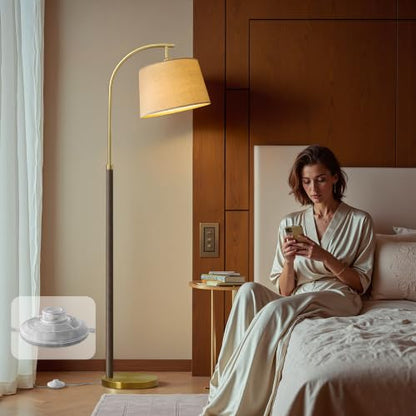 Real Wood Floor Lamps for Living Room Bedroom, 62" Mid Century Modern Lamp - color: Walnut & Gold