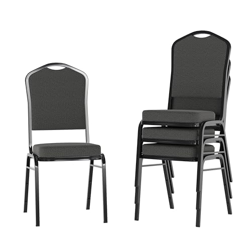 Flash Furniture Hercules Crown Back Stackable Banquet Chair, Black, 4-Pack | Black Frame, Fabric Upholstery - color: Black Dot Patterned Fabric/Black Frame, size: Set of 4