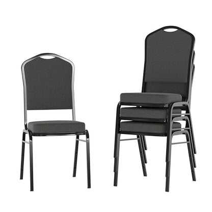 Flash Furniture Hercules Crown Back Stackable Banquet Chair, Black, 4-Pack | Black Frame, Fabric Upholstery - color: Black Dot Patterned Fabric/Black Frame, size: Set of 4