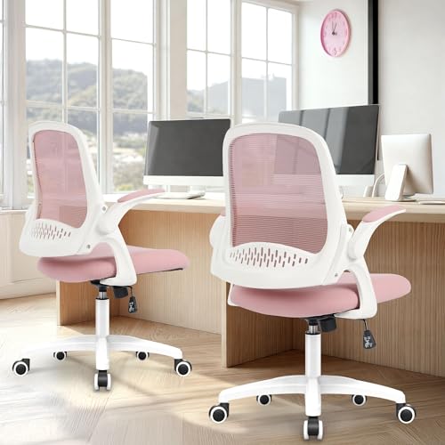 NEO CHAIR Office Desk Chair, Ergonomic Mesh with Flip-Up Armrests, Pink - color: Pink