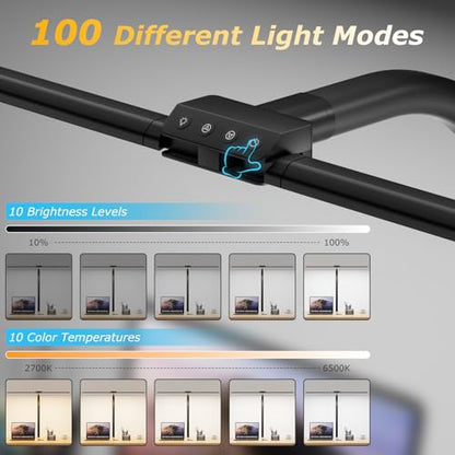 Desk lamp,LED Desk Lamps for Home Office,Eye-Care Architect Lamp for Desk with Clamp,Dual Screen Computer Monitor Gooseneck Smart Light:24W100 Lighting Models Adjustable Table Lamp for Study Drafting