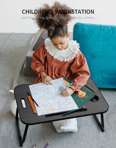 ZEAPTAC Foldable Lap Desk, Bed Desk, Bed Table & Laptop Stand w/Cup Holder - color: Dark Black