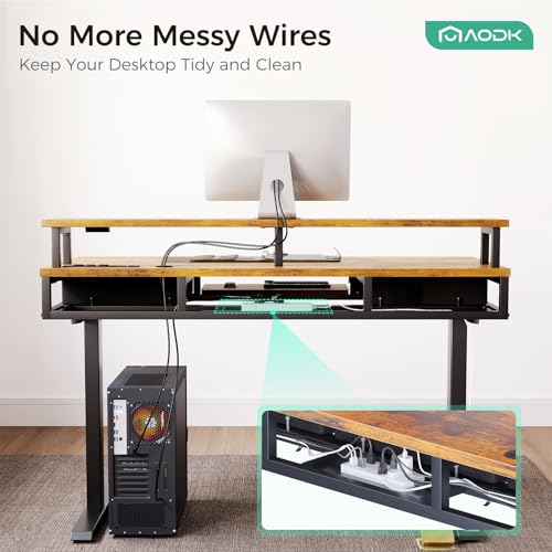 AODK 63 Inch Standing Desk with Drawers & Keyboard Tray, Rustic Brown - color: Rustic Brown, size: 63 Inch