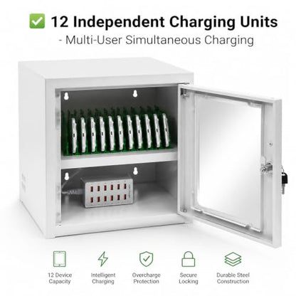 12Device Cell Phone Charging Cabinet Lockable Mobile Phone Charging Station - color: White, size: 12-Device