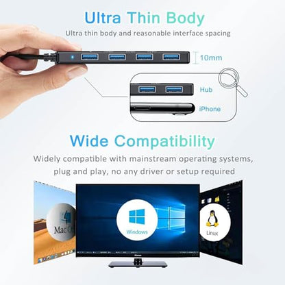 VIENON USB C Hub with 4 USB 3.0 Female Ports, USB C Splitter USB Extender for C Port Laptop, iMac Pro, MacBook, iPad Pro, Dell, Acer, HP, ASUS, Printer, Camera,Keyborad, Mouse etc-2ft