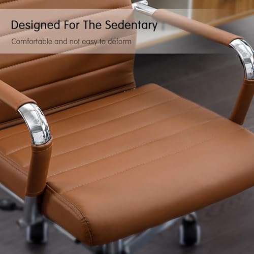 Home Office Chair Ribbed, Modern Leather Conference Waiting Room Chairs,Ergonomic Office Desk Chair, High Back Executive Computer Chair, Adjustable Swivel Chair with Arms,Brown - color: Classic Brown