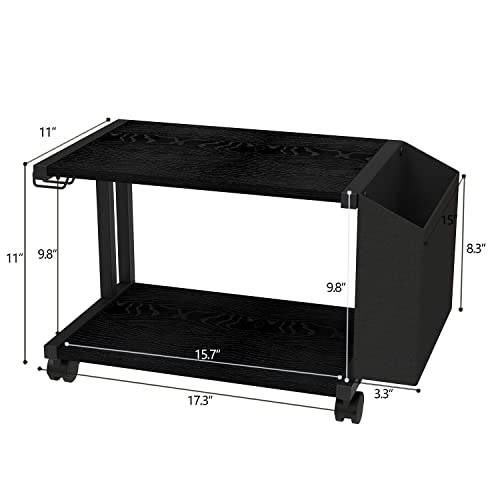 VEDECASA 2 Tier Black Printer Stand with Storage Bag for Home Office Desktop Printer Table Underdesk Organizer Mobile Printer Shelf with Caster Wheel (Black) - color: Black