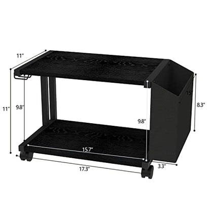 VEDECASA 2 Tier Black Printer Stand with Storage Bag for Home Office Desktop Printer Table Underdesk Organizer Mobile Printer Shelf with Caster Wheel (Black) - color: Black