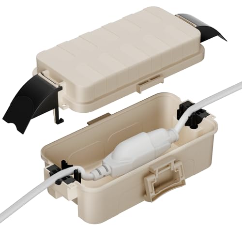 Flemoon IP55 Small Outdoor Electrical Box Waterproof, for Power Strip | Inner 5.9 x 3.2 x 1.8inch, Extension Cord Cover with Detachable Awning Covers for Plug, Outlet, Holiday Lights, Almond - color: Almond, size: Small