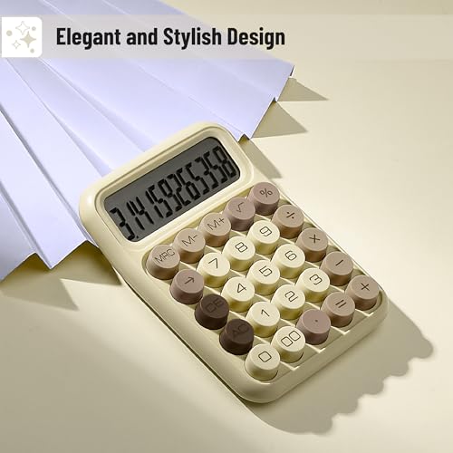 Mr. Pen- Mechanical Switch Calculator, 12 Digit Large LCD Display | Khaki Cream with Big Buttons, Mechanical Switch Calculator for Home, School, Office - color: Khaki Cream
