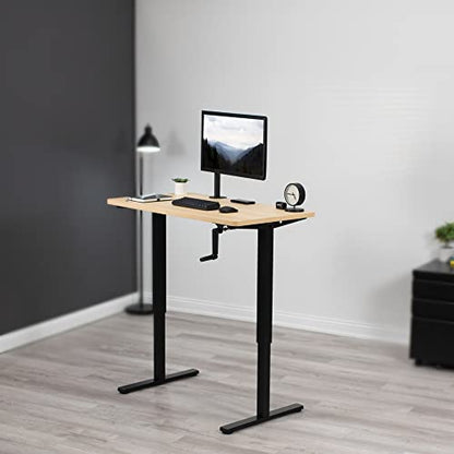 VIVO Manual Height Adjustable 43 x 24 inch Stand Up Desk, Light Wood Solid One-Piece Table Top, Black Frame, Standing Workstation with Foldable Handle, DESK-KIT-MB4C - color: Light Wood Top / Black Frame, size: 43" x 24"