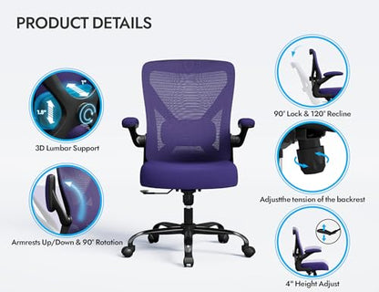 Ergalithic Office Chair: Mesh Ergonomic Desk Chair with 3D Lumbar & Swivel - color: Purple, size: Pack of 1