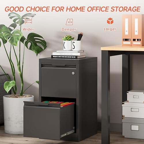2 Drawer File Cabinet with Lock,Black Metal Filing Cabinets,Steel Vertical Fit Hanging Files, Letter,File Box and A4 Documents-Assembly Require - color: Black, size: Vertical 2 Drawer
