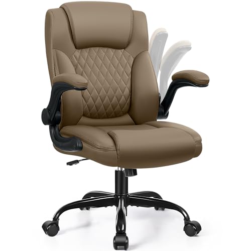 Leather Office Chair, PU Home Computer Desk Chairs with Ergonomic Back Support, 360°Swivel Free，Small Gaming Chair with Wheels and Adjustable Armrests, for Short People Use - color: Earthy Yellow, size: 1 Pack