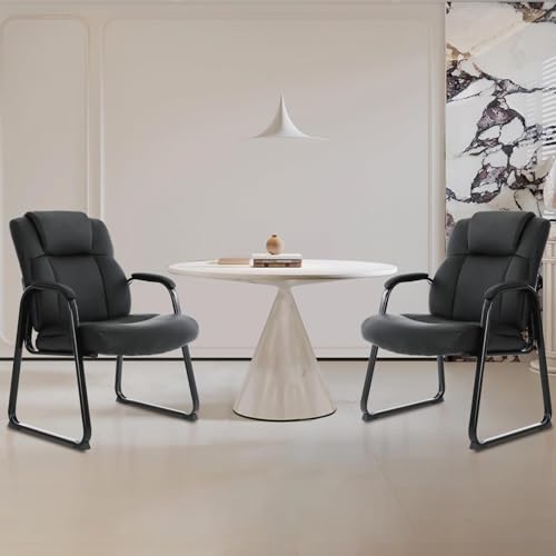 CLATINA Big and Tall Office Chair Set of 6 500lbs Leather Reception Chair with Bonded Padded Armrest Wide Seat Sled Base Desk Chair No Wheels for Reception Conference Waiting Room Side Office, Black - color: Black Sled Base, size: 6 Pack