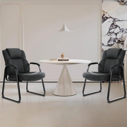CLATINA Big and Tall Office Chair Set of 6 500lbs Leather Reception Chair with Bonded Padded Armrest Wide Seat Sled Base Desk Chair No Wheels for Reception Conference Waiting Room Side Office, Black - color: Black Sled Base, size: 6 Pack