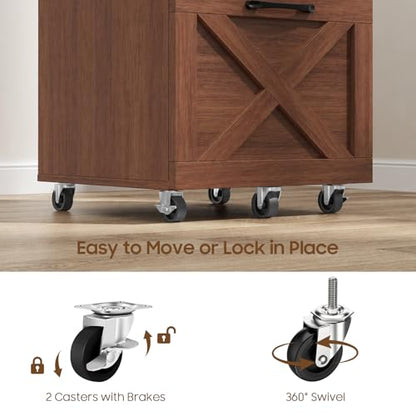 Halitaa Farmhouse 2 Drawer Small File Cabinet with Wheels, Walnut - color: Walnut, size: 2 Drawer