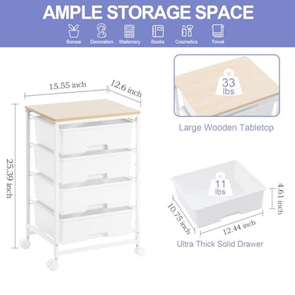 SYKIARIOL Rolling Cart with Drawers, 4-Drawer Utility Cart, Bright White (Pack of 2) - color: Bright White, size: 4 Drawers (Pack of 2)