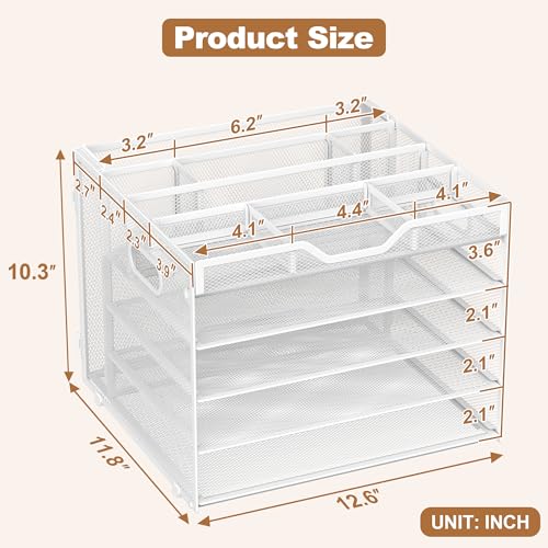 Docnest 5 Tier Desk Organizer with Hanging File Folder Holder&Tray, White - color: White, size: 12.6"x11.8"x10.3"