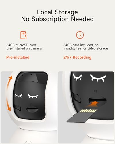 5MP Camera for Home Security, Free 64GB SD Card, Non-Subscription AI Human/Pet/Facial Detection, 3K Dog Cat Pet Camera with Phone APP, 360 Coverage, 2-Way Talk, IR Night Vision, 2.4G 5G Dual Band WiFi - style: 3K Camera with 64GB Card