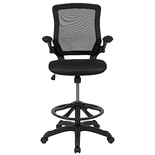 EMMA + OLIVER Mid-Back Black Mesh Drafting Chair - color: Black